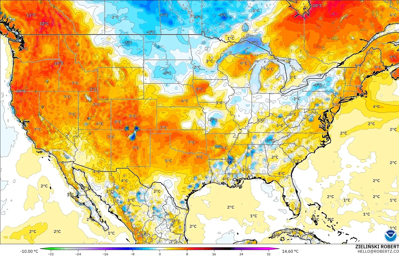 GFS model - Amerika Syarikat, Anomali Suhu 2 m
