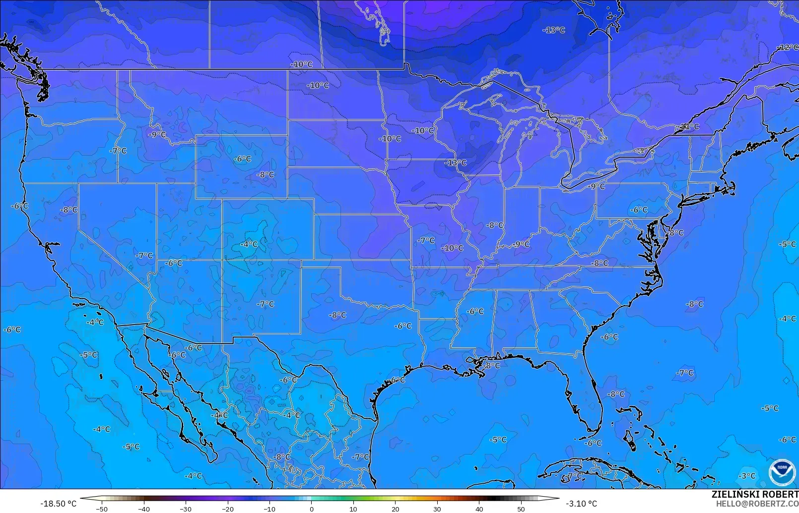 GFS model - Amerika Syarikat, Suhu 500 hPa