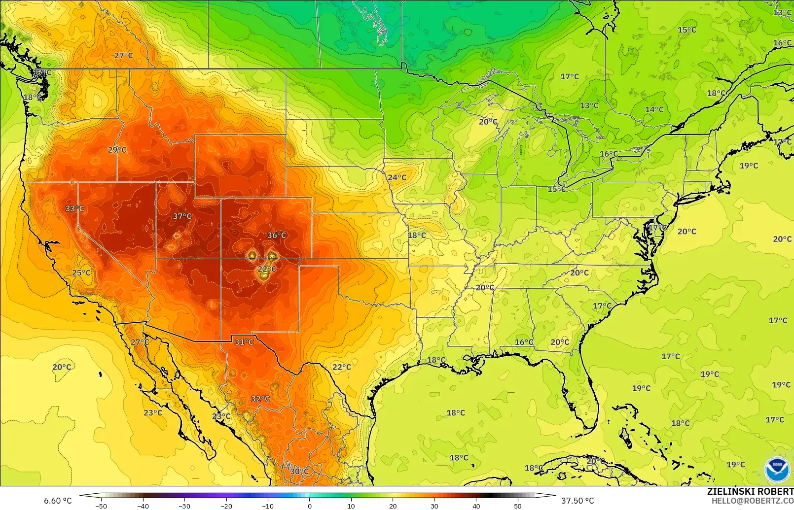 GFS model - Amerika Syarikat, Suhu 850 hPa