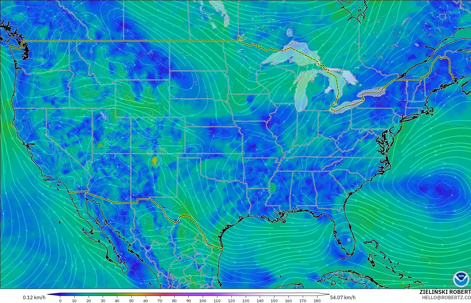 GFS model - Amerika Syarikat, Angin 10 m