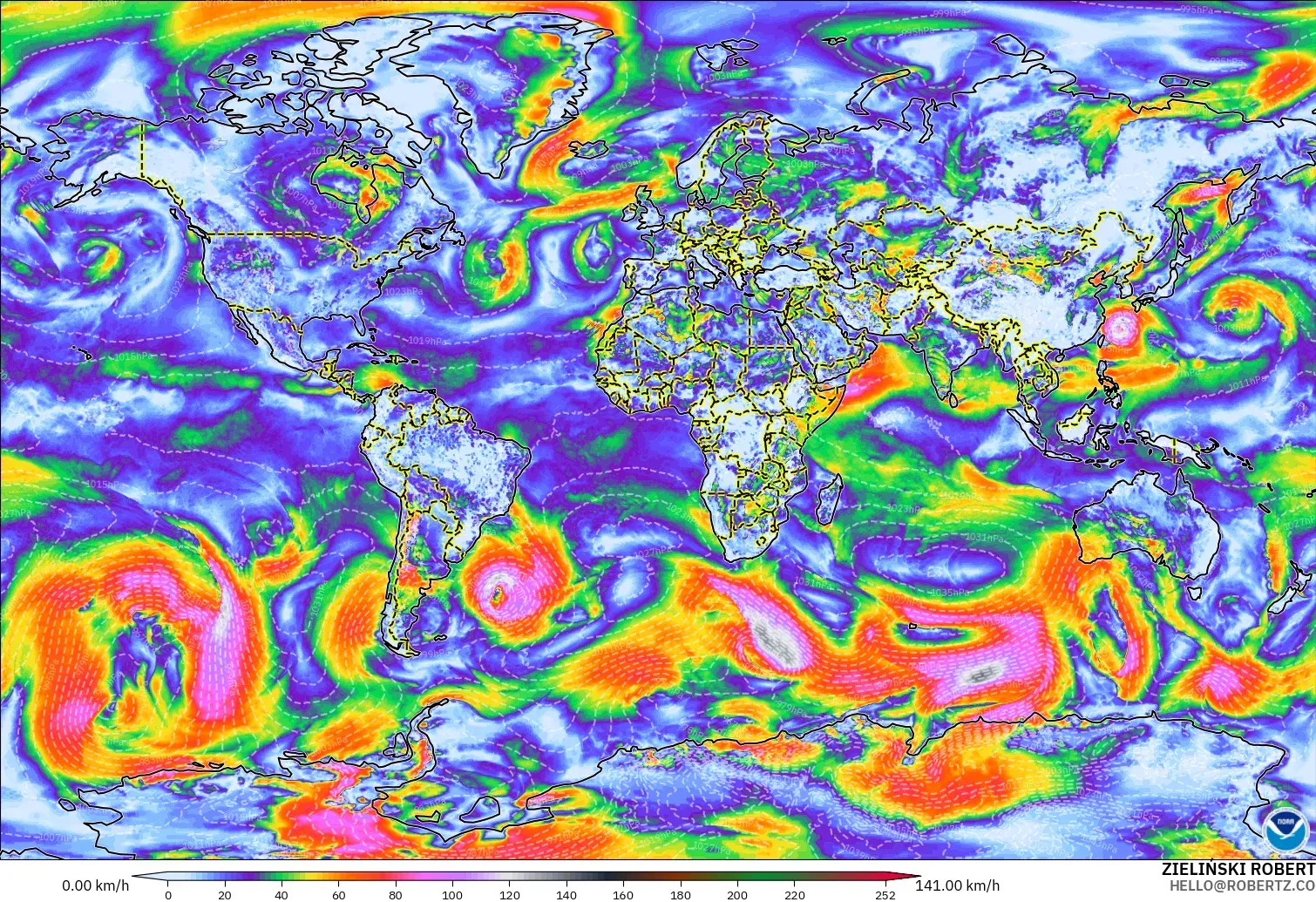 GFS model - Dunia, Hembusan Tertinggi