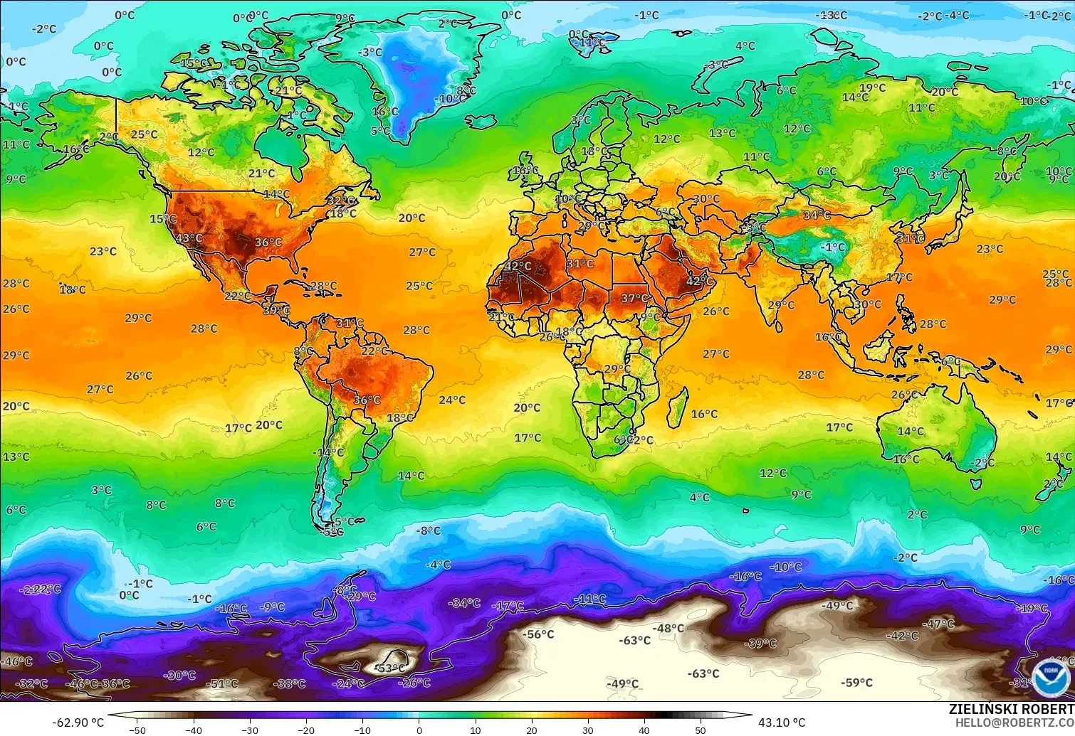 GFS model - Dunia, Suhu pada 2 m
