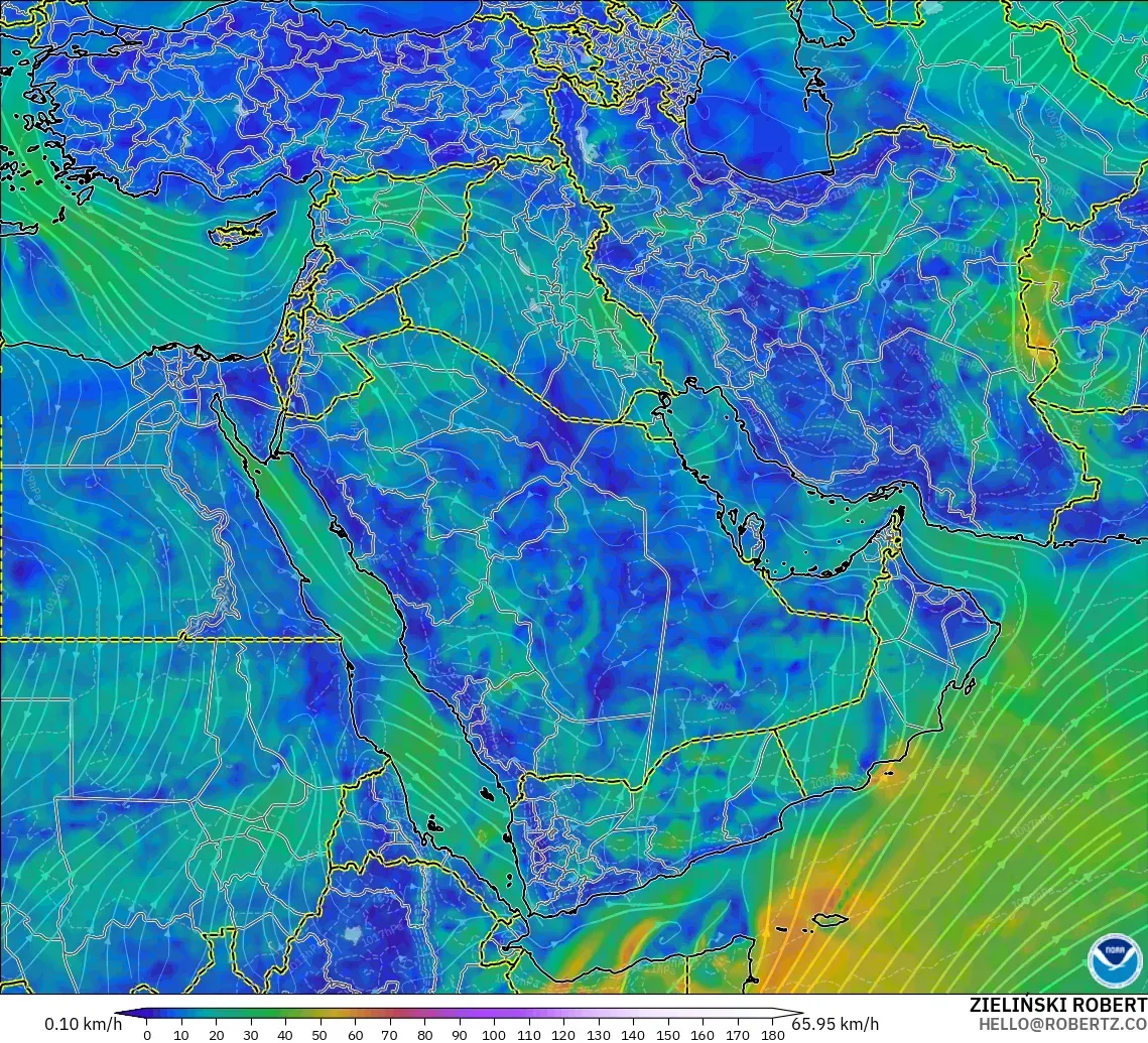 GFS model - Timur Tengah, Angin 10 m