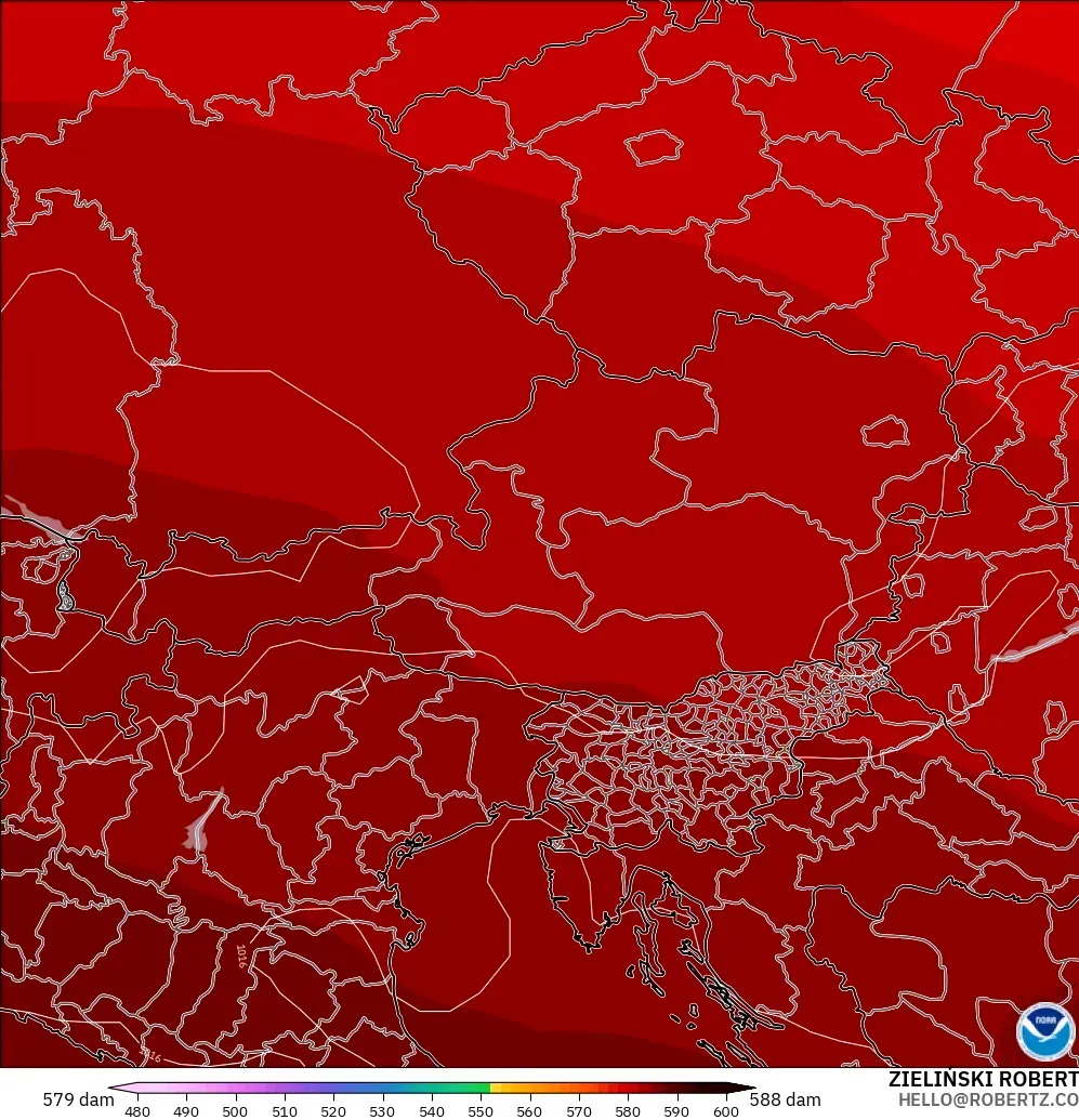 GFS model - Austria, Ketinggian geopotensial pada 500 hPa
