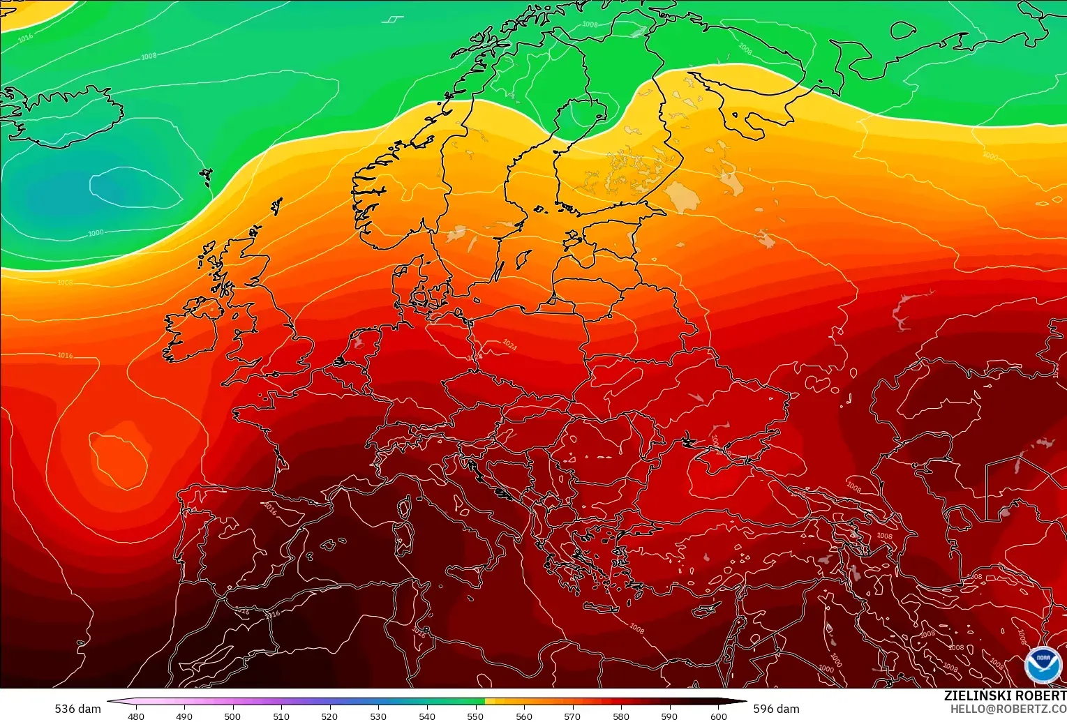 GFS model - Eropah, Ketinggian geopotensial pada 500 hPa