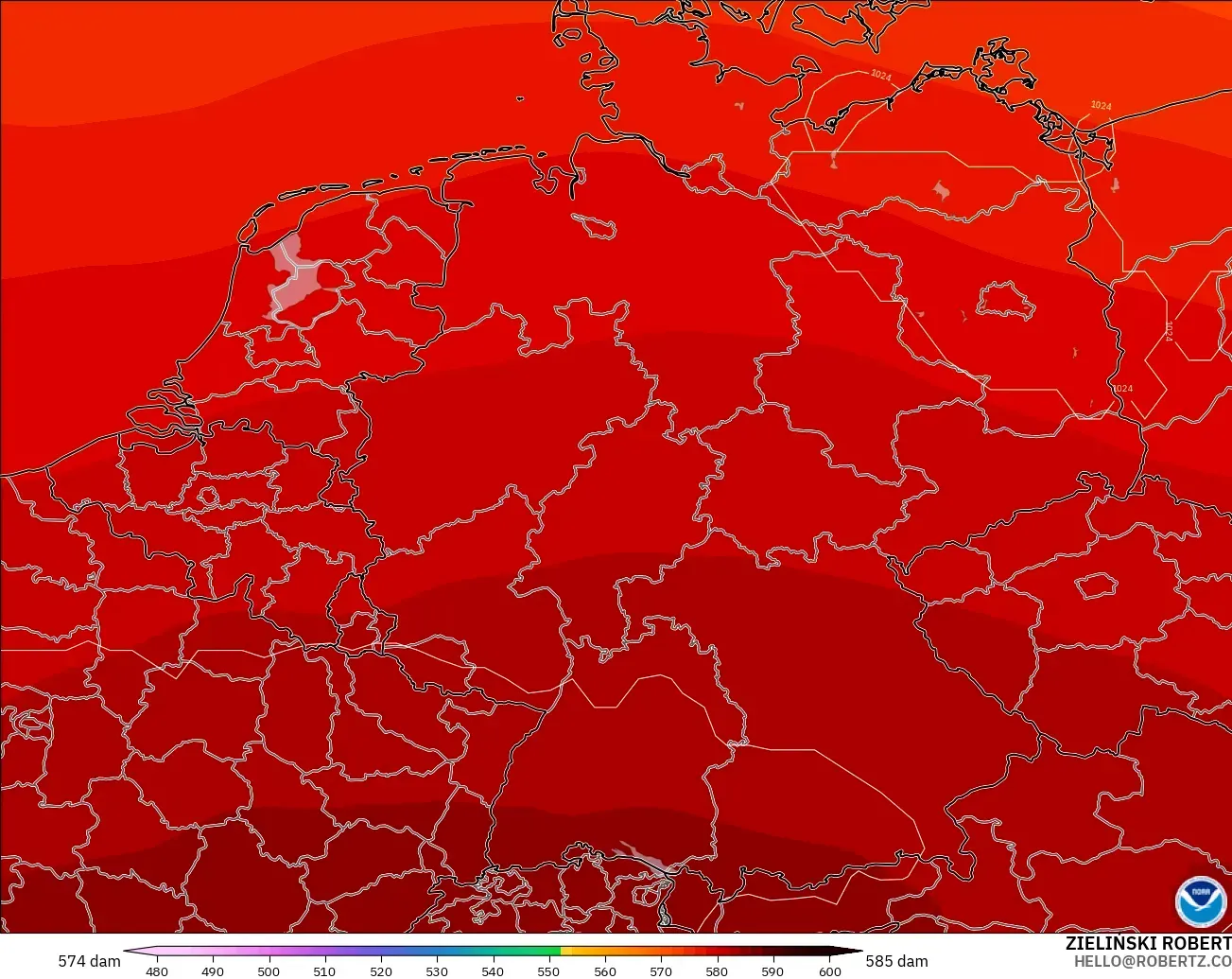 GFS model - Jerman, Ketinggian geopotensial pada 500 hPa