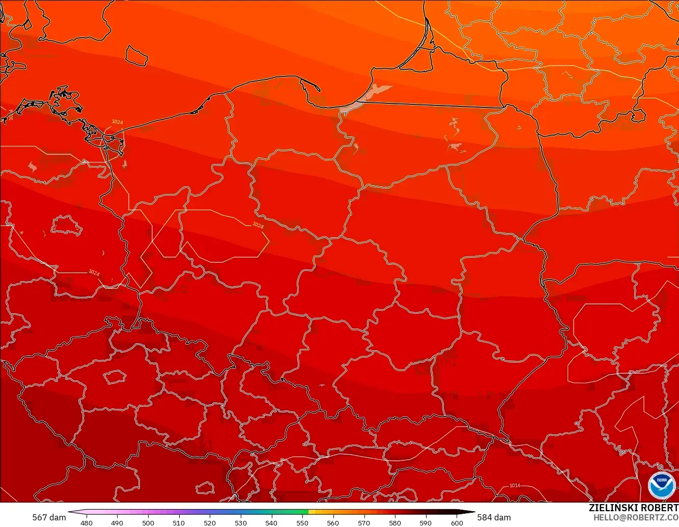 GFS model - Poland, Ketinggian geopotensial pada 500 hPa