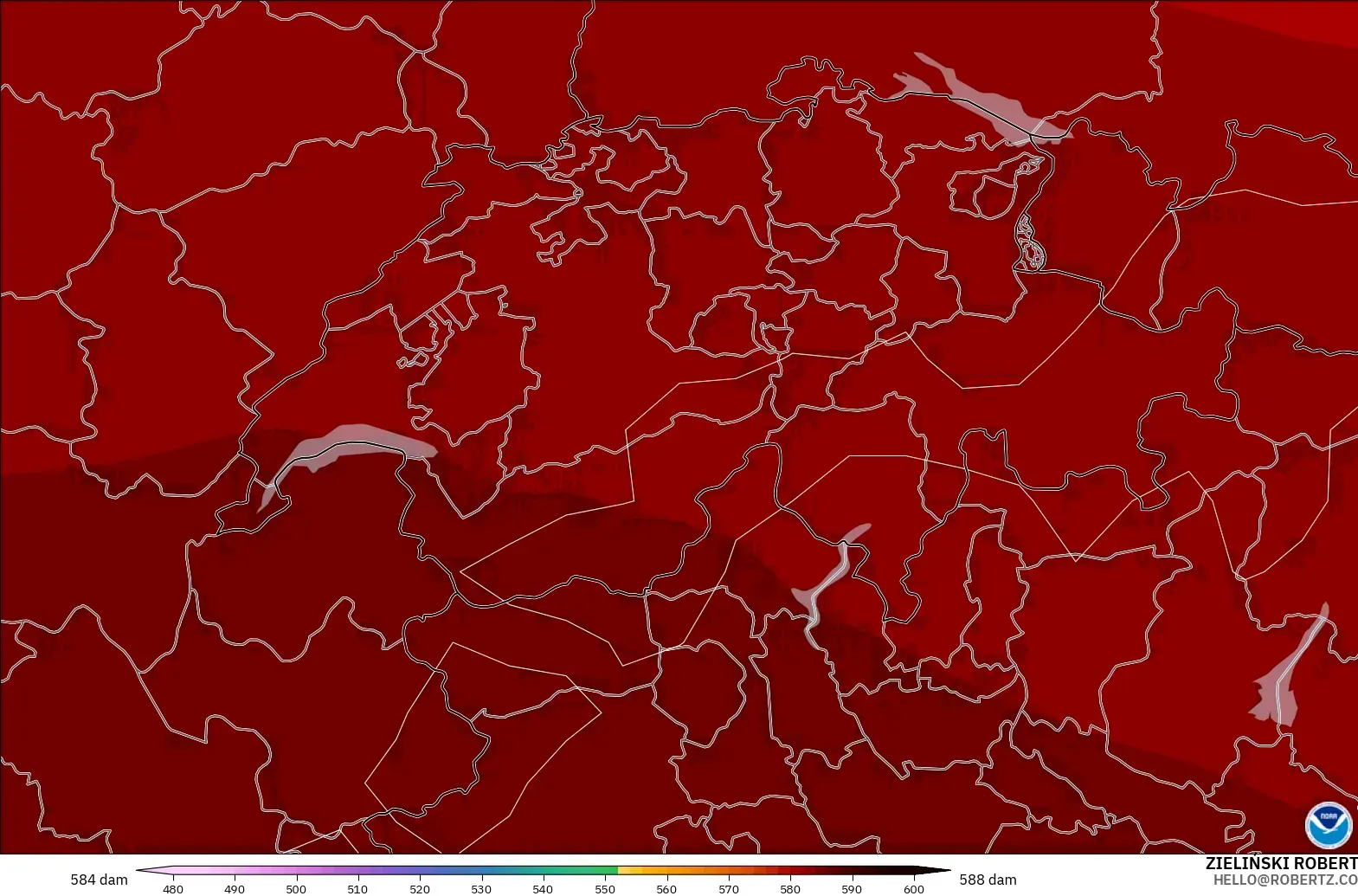 GFS model - Switzerland, Ketinggian geopotensial pada 500 hPa
