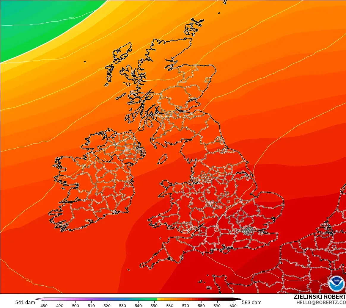 GFS model - United Kingdom, Ketinggian geopotensial pada 500 hPa