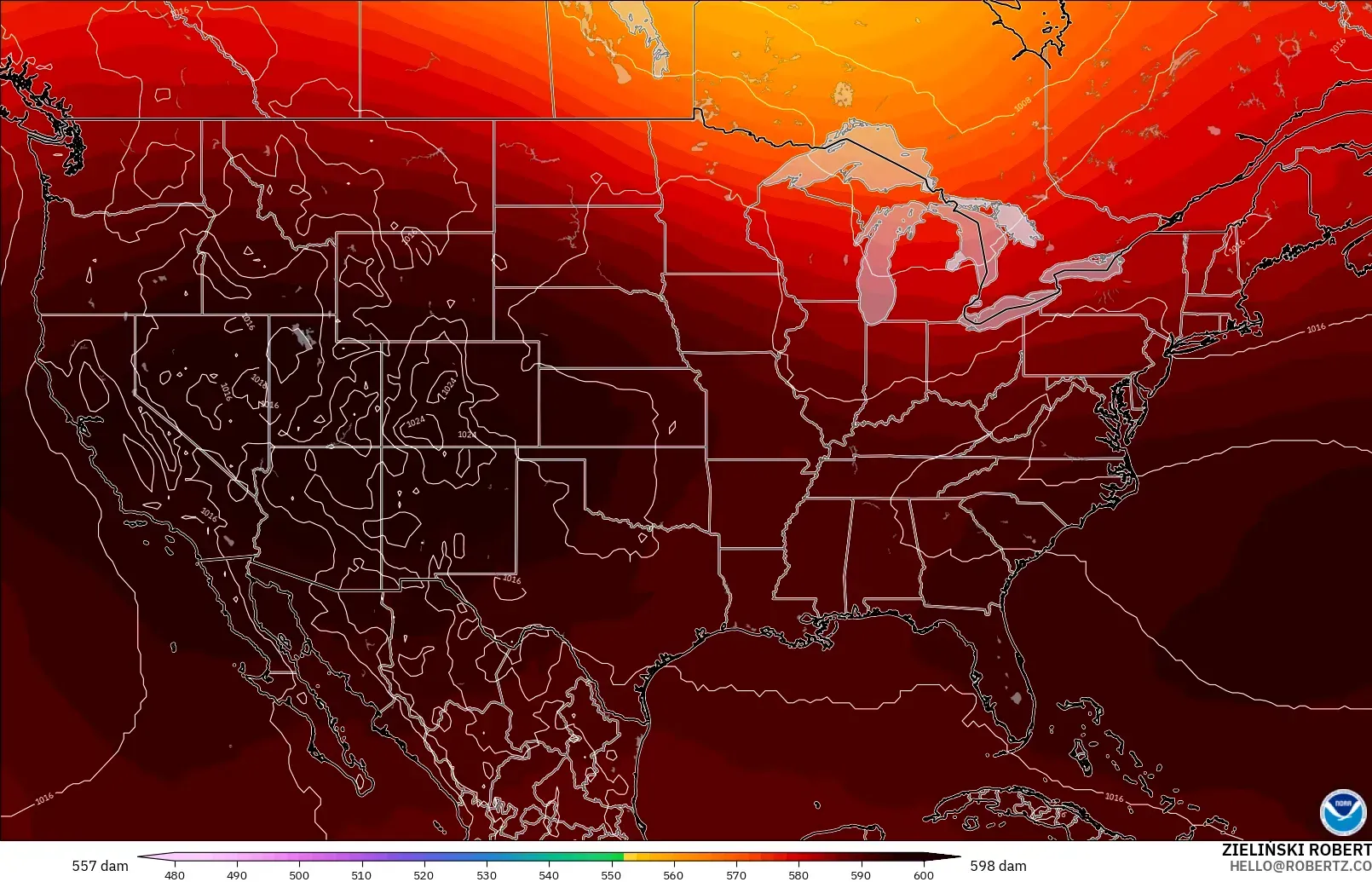 GFS model - Amerika Syarikat, Ketinggian geopotensial pada 500 hPa
