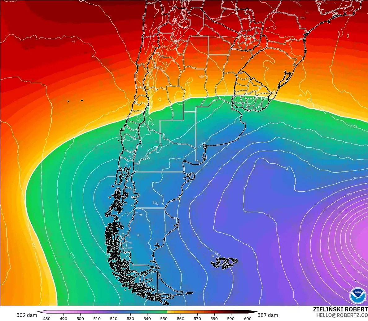 GFS model - Argentina, Ketinggian geopotensial pada 500 hPa