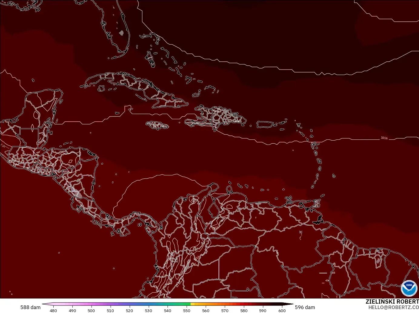 GFS model - Karibia, Ketinggian geopotensial pada 500 hPa