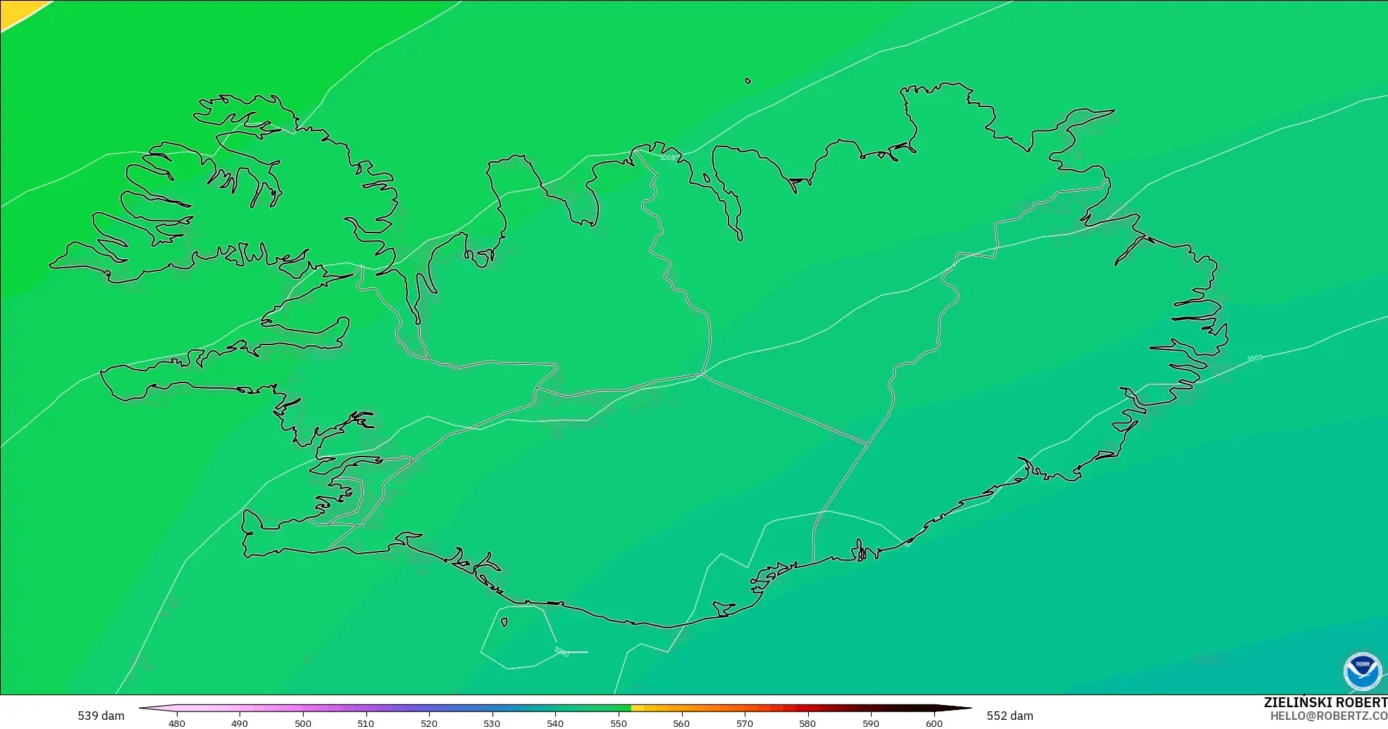 GFS model - Iceland, Ketinggian geopotensial pada 500 hPa