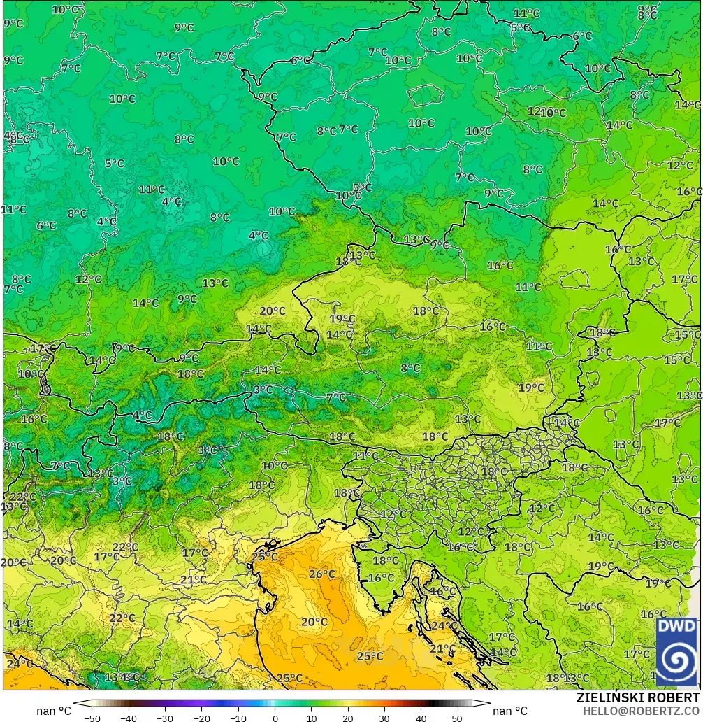 ICON Jerman 2 km model - Austria, Takat Embun 2 m