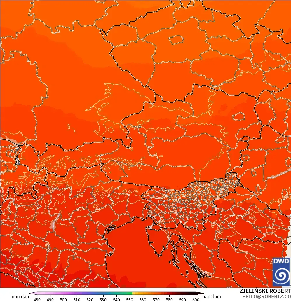 ICON Jerman 2 km model - Austria, Ketinggian geopotensial pada 500 hPa