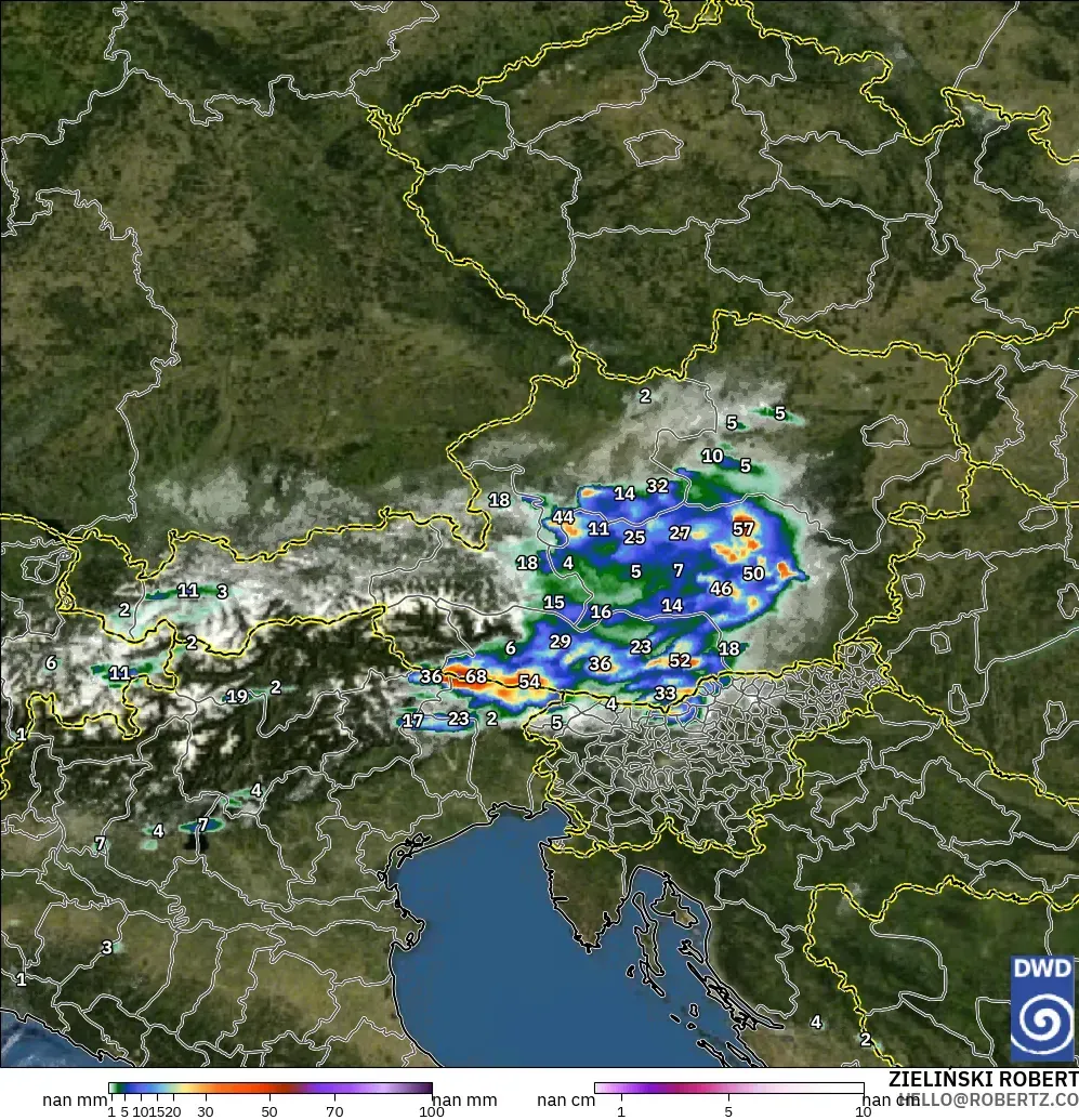 ICON Jerman 2 km model - Austria, Hujan, Awan dan Tekanan