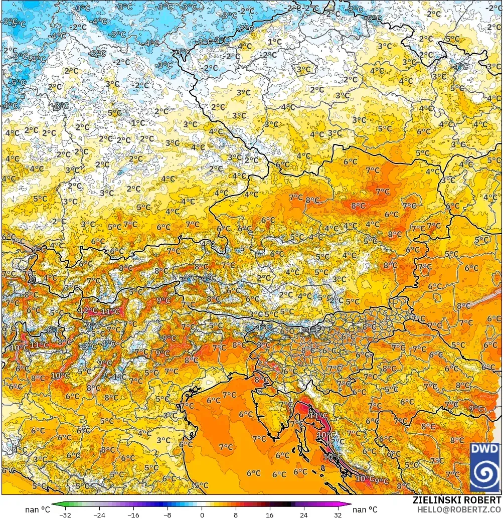 ICON Jerman 2 km model - Austria, Anomali Suhu 2 m