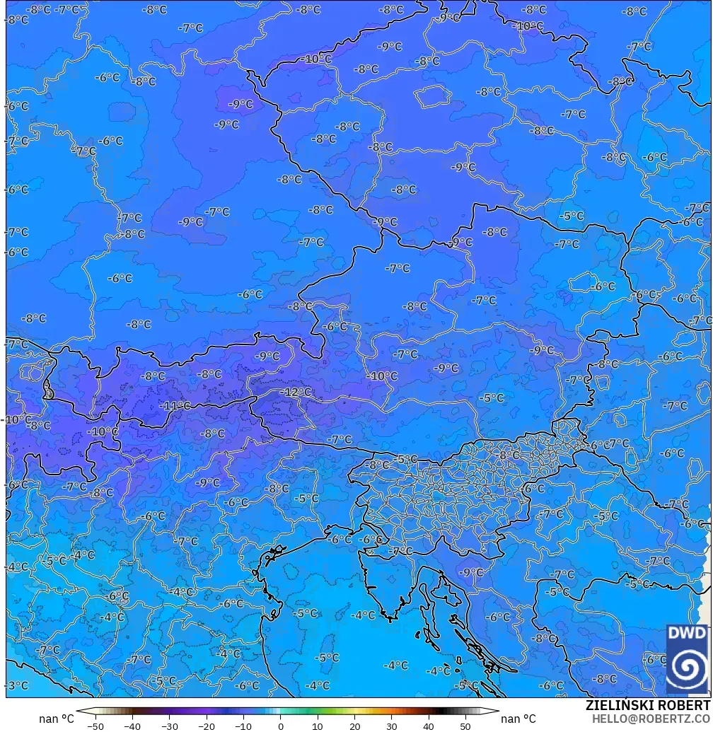 ICON Jerman 2 km model - Austria, Suhu 500 hPa