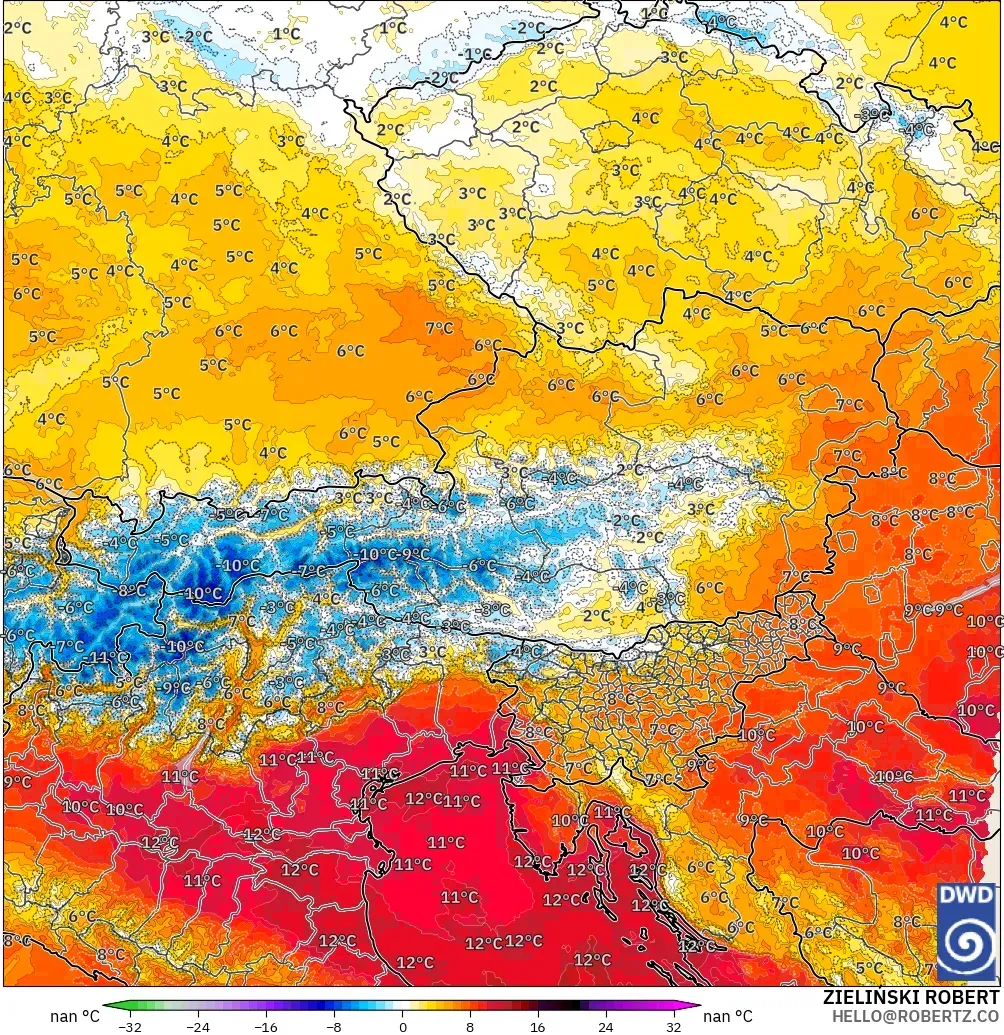 ICON Jerman 2 km model - Austria, Anomali Suhu 850 hPa