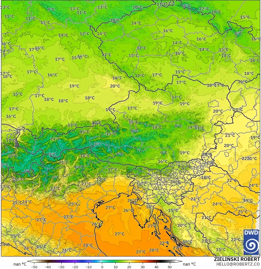 ICON Jerman 2 km model - Austria, Suhu 850 hPa