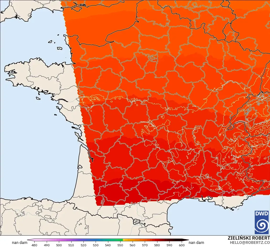 ICON Jerman 2 km model - Perancis, Ketinggian geopotensial pada 500 hPa