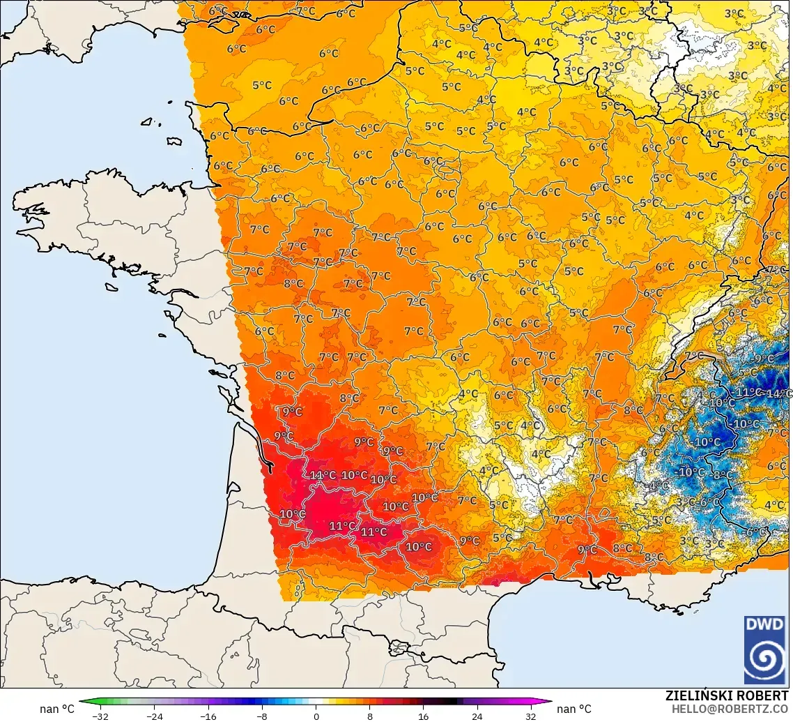 ICON Jerman 2 km model - Perancis, Anomali Suhu 850 hPa
