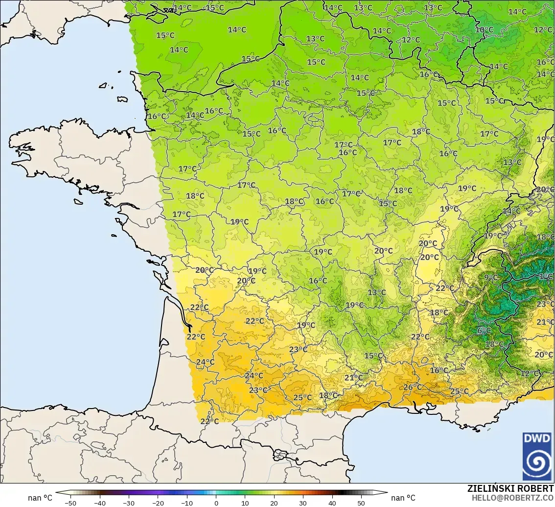 ICON Jerman 2 km model - Perancis, Suhu 850 hPa