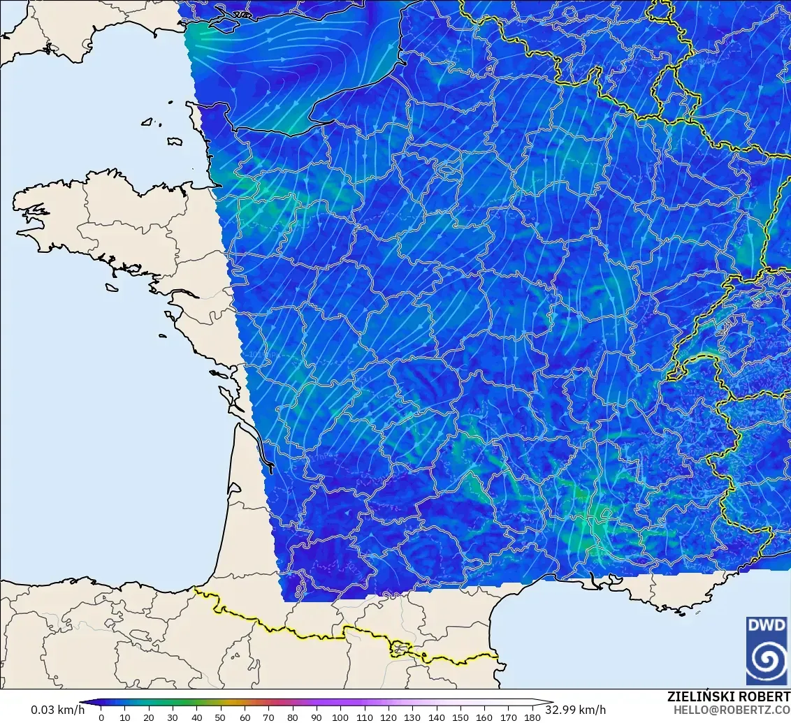 ICON Jerman 2 km model - Perancis, Angin 10 m