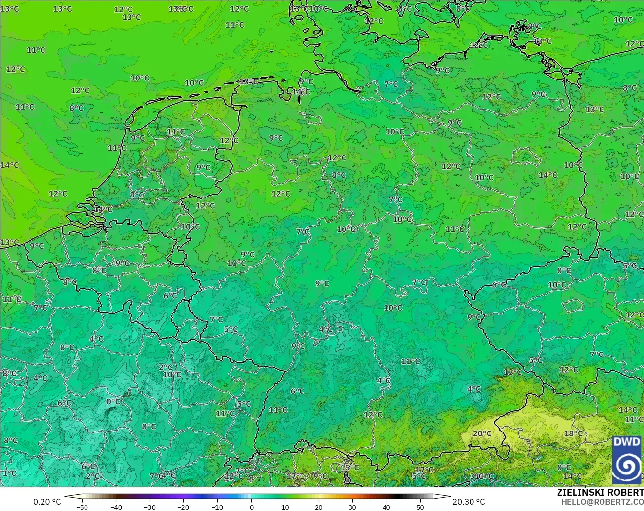 ICON Jerman 2 km model - Jerman, Takat Embun 2 m