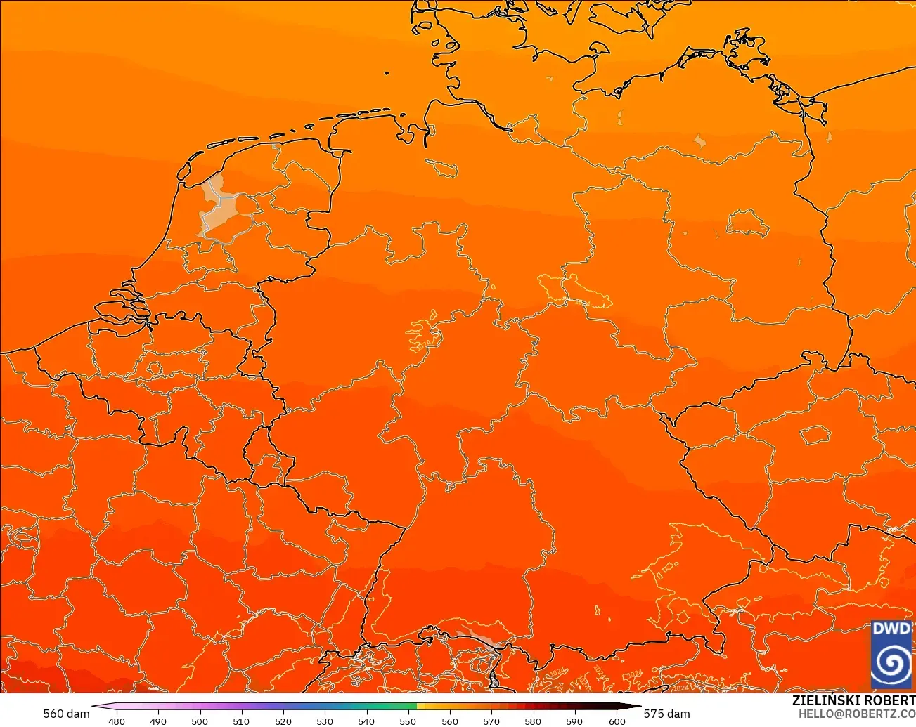 ICON Jerman 2 km model - Jerman, Ketinggian geopotensial pada 500 hPa