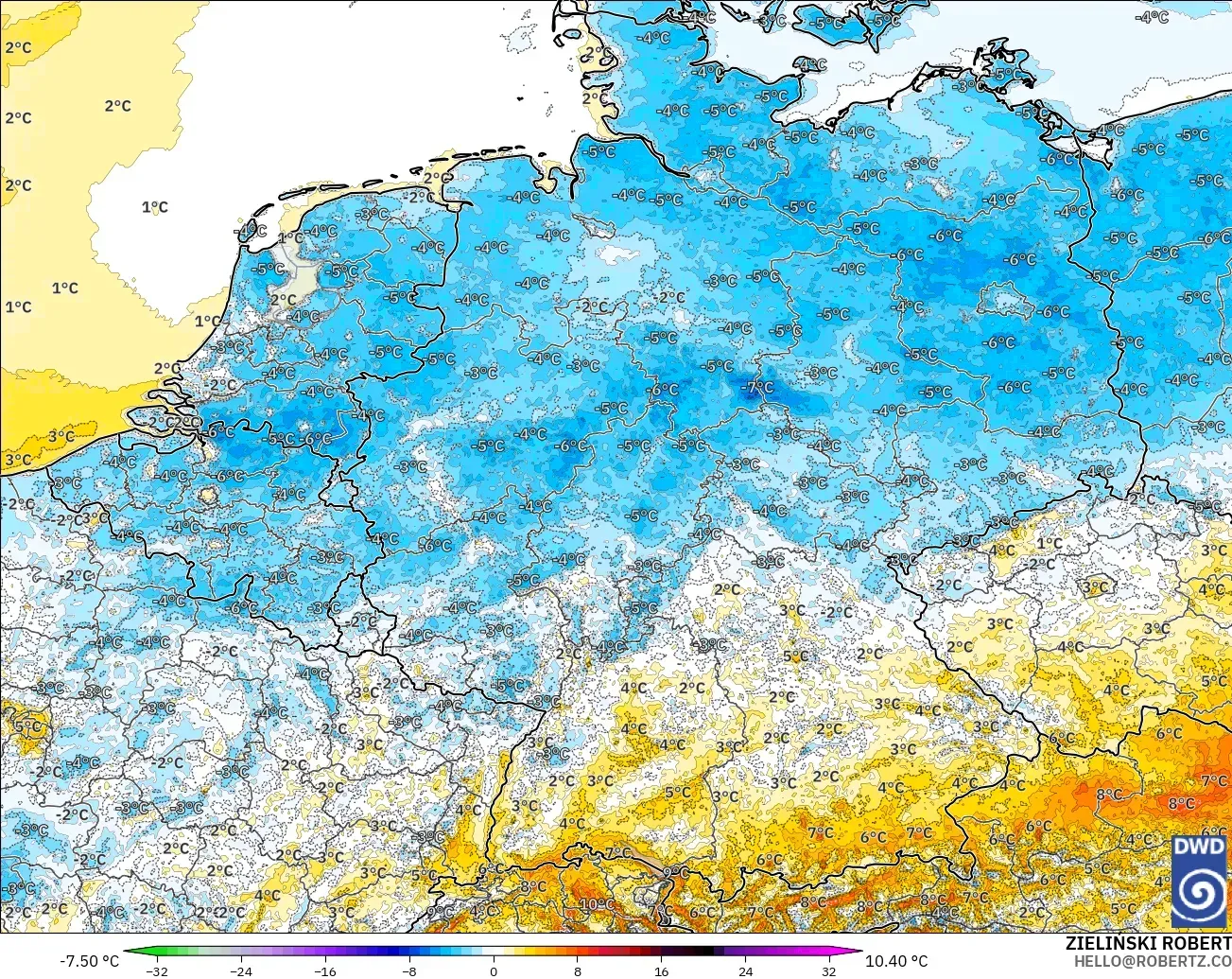 ICON Jerman 2 km model - Jerman, Anomali Suhu 2 m