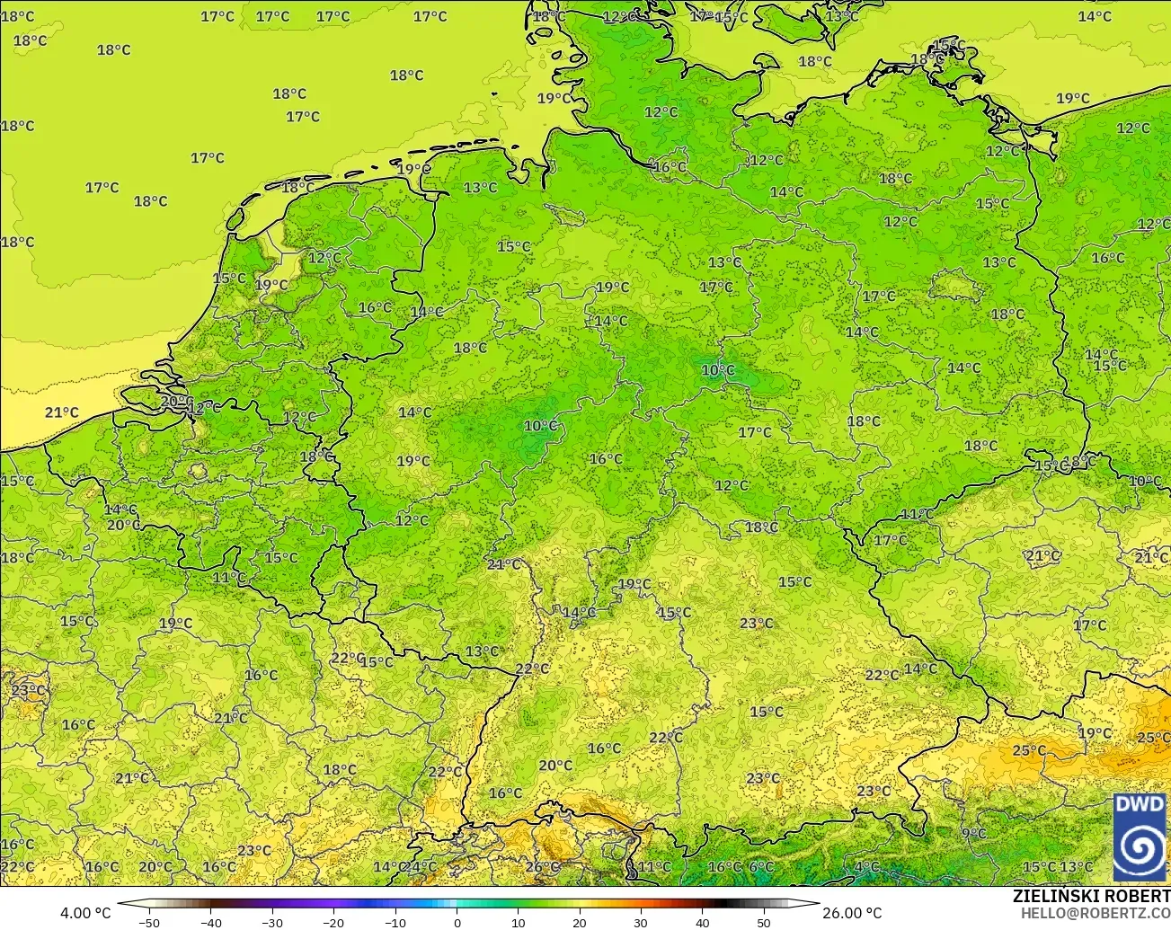 ICON Jerman 2 km model - Jerman, Suhu pada 2 m
