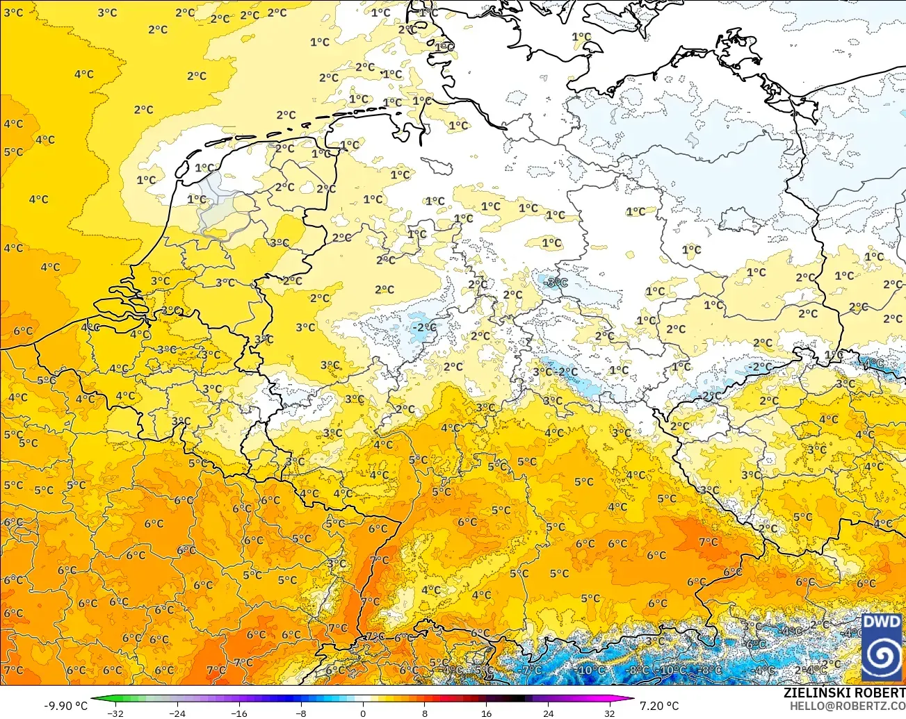 ICON Jerman 2 km model - Jerman, Anomali Suhu 850 hPa