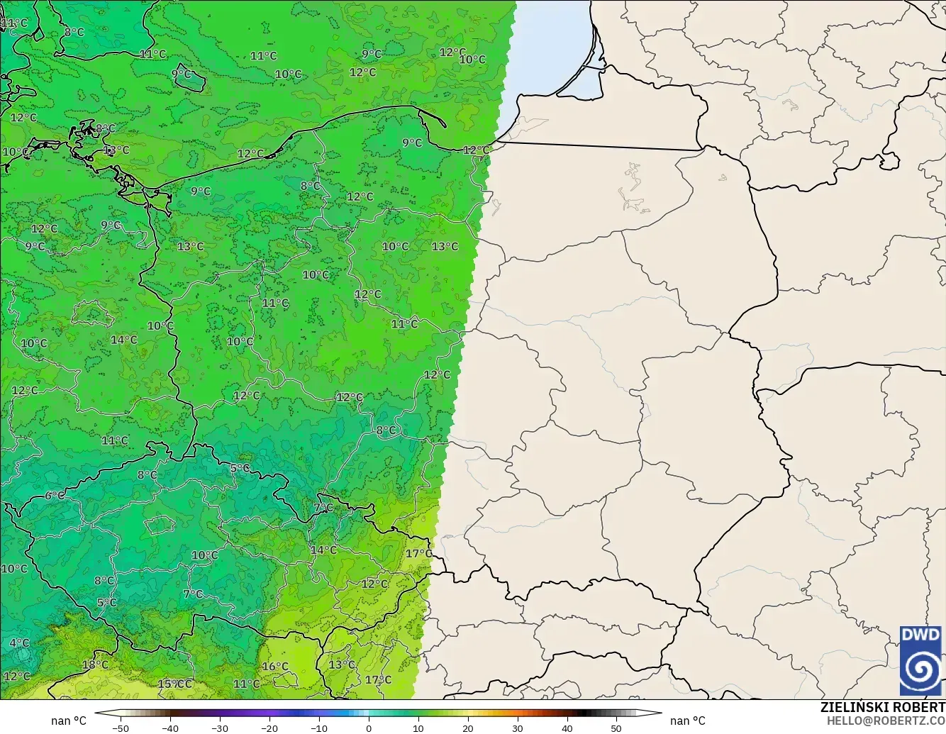 ICON Jerman 2 km model - Poland, Takat Embun 2 m