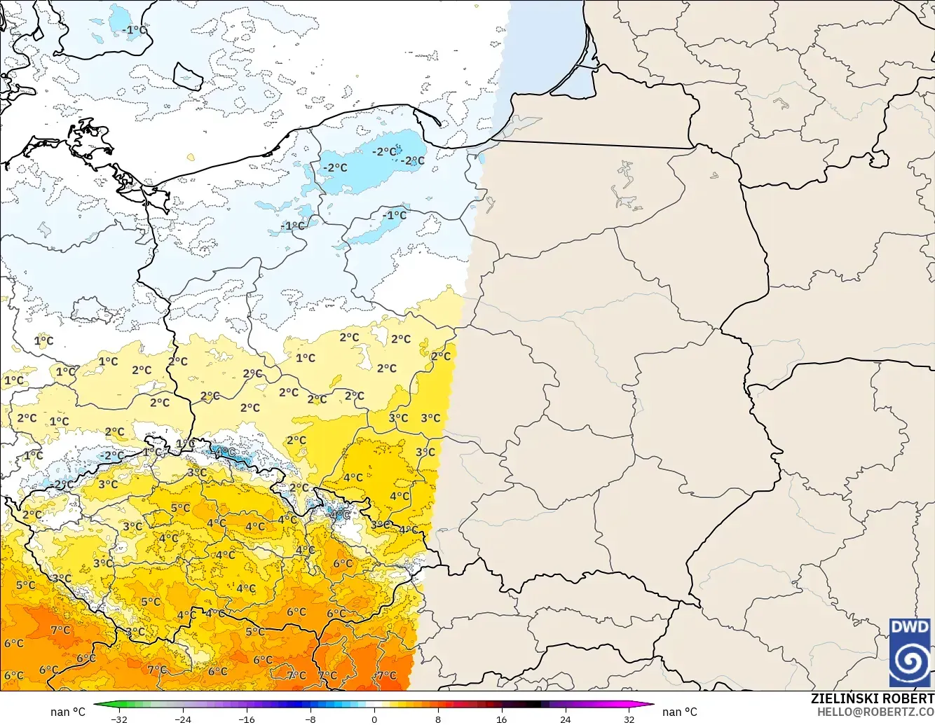 ICON Jerman 2 km model - Poland, Anomali Suhu 850 hPa