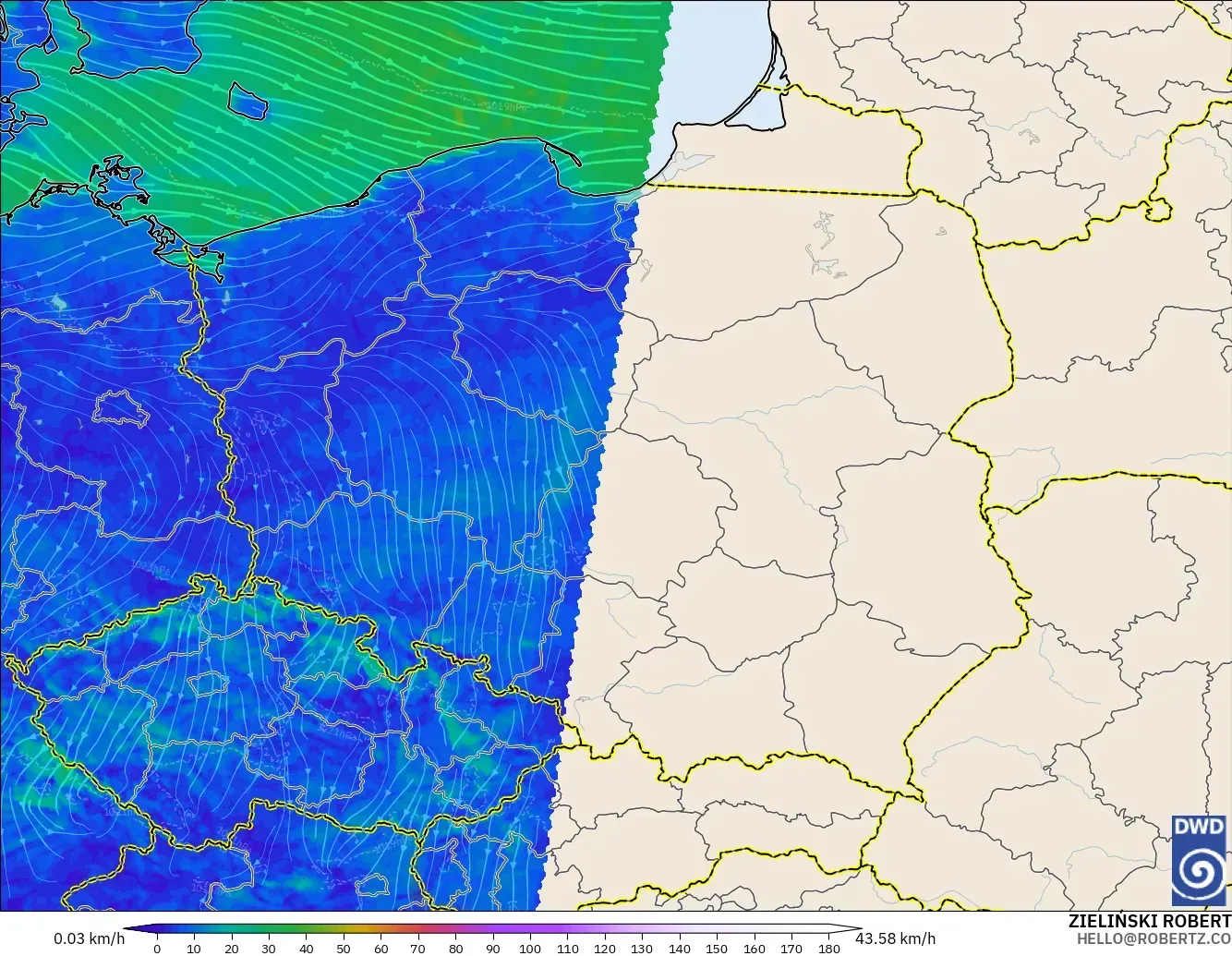 ICON Jerman 2 km model - Poland, Angin 10 m