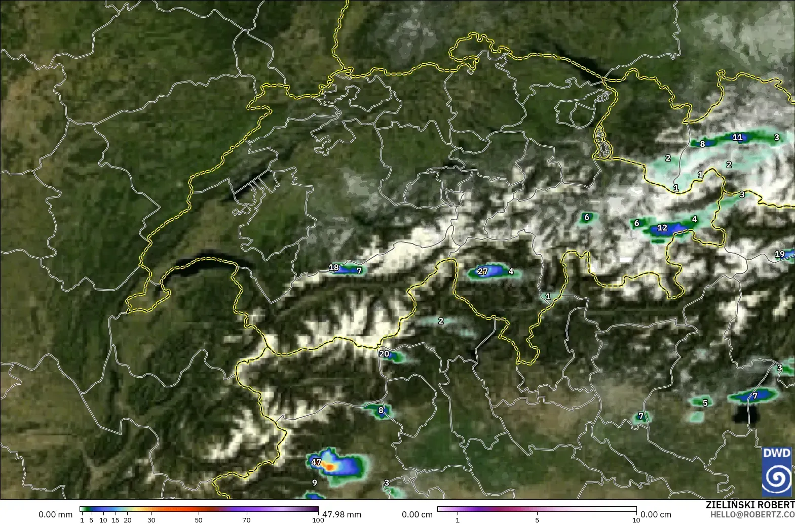 ICON Jerman 2 km model - Switzerland, Hujan, Awan dan Tekanan