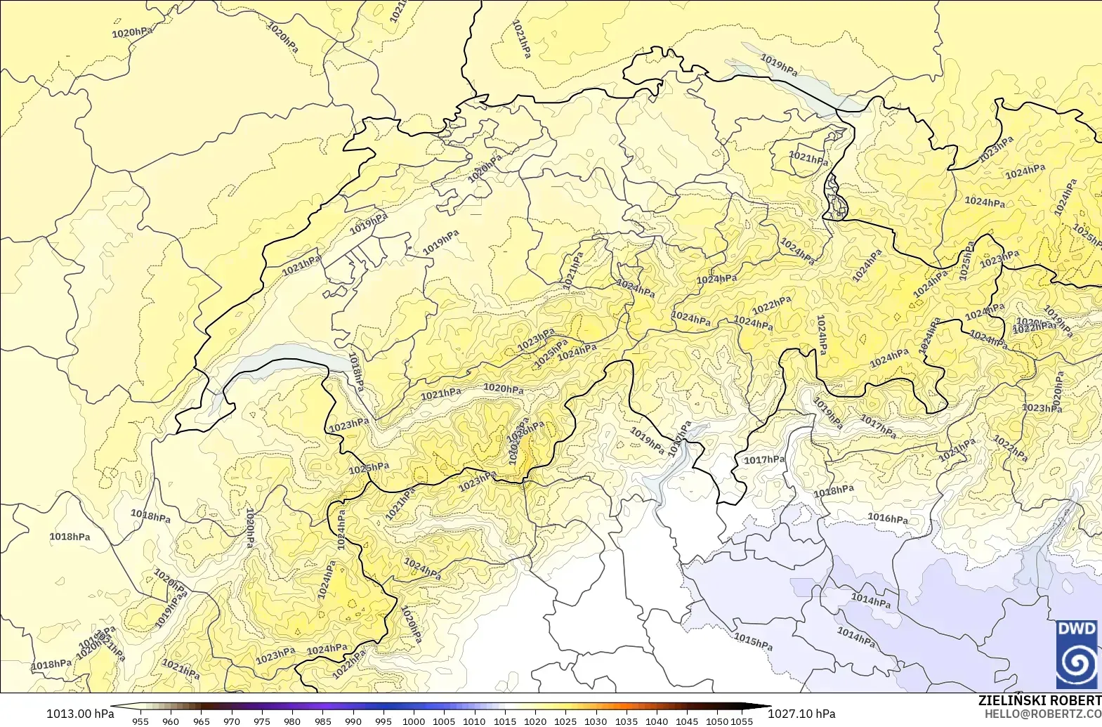 ICON Jerman 2 km model - Switzerland, Tekanan