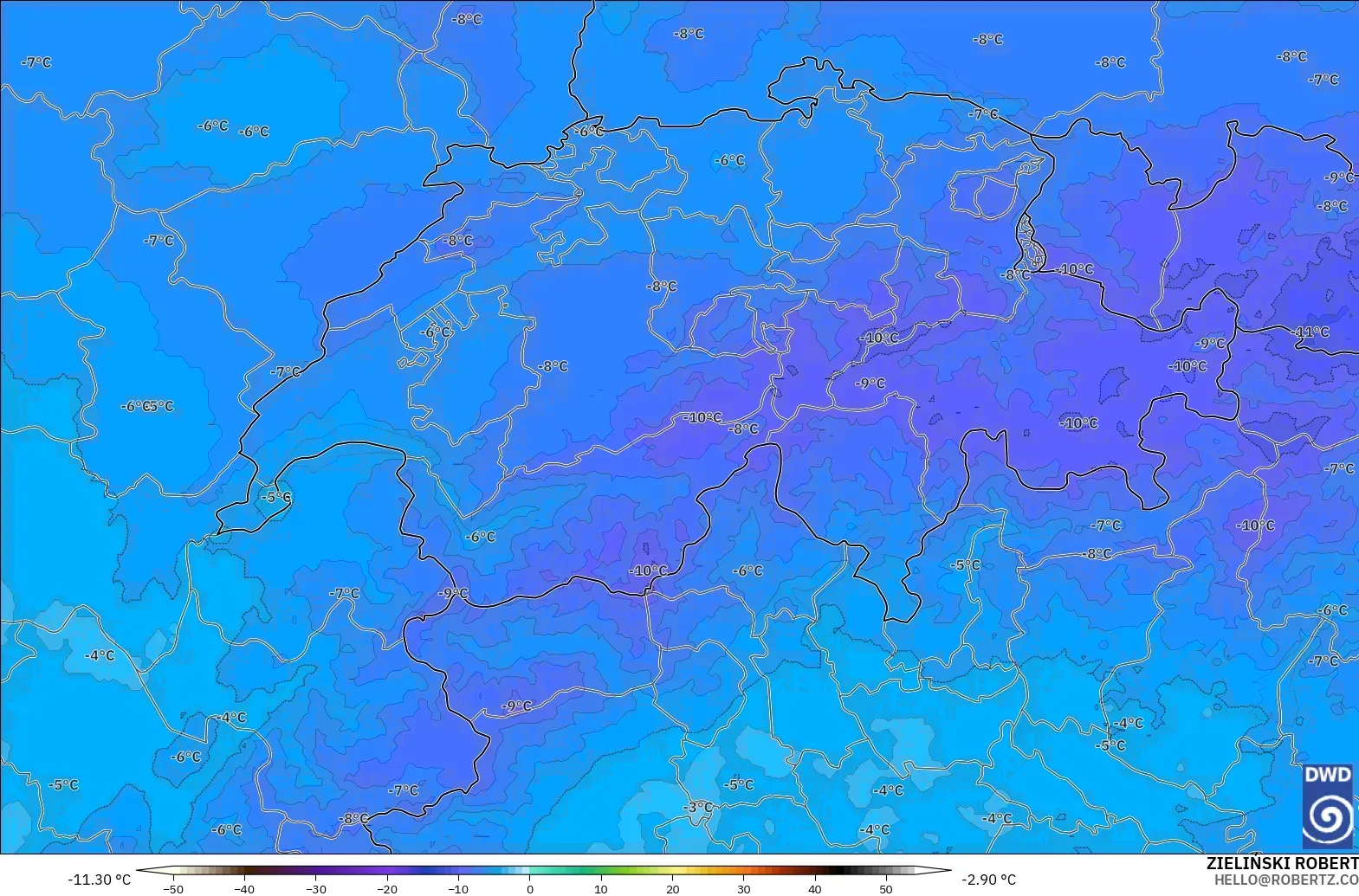 ICON Jerman 2 km model - Switzerland, Suhu 500 hPa