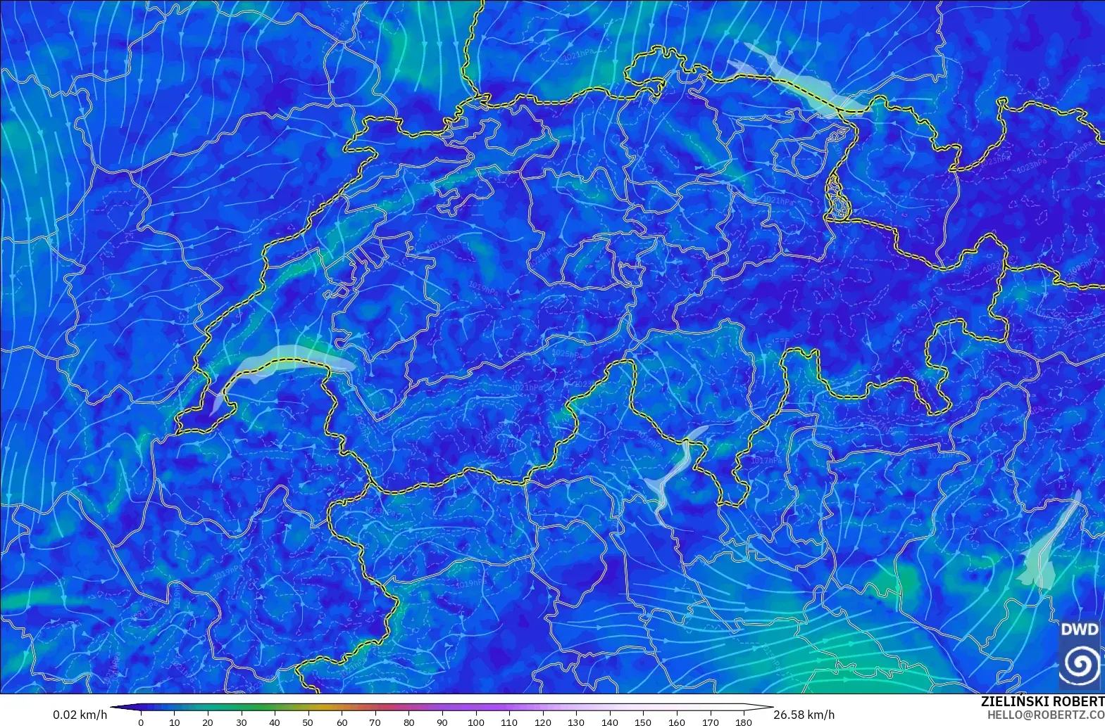 ICON Jerman 2 km model - Switzerland, Angin 10 m
