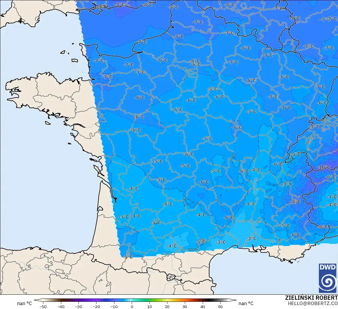 ICON Jerman 2 km model - Perancis, Suhu 500 hPa