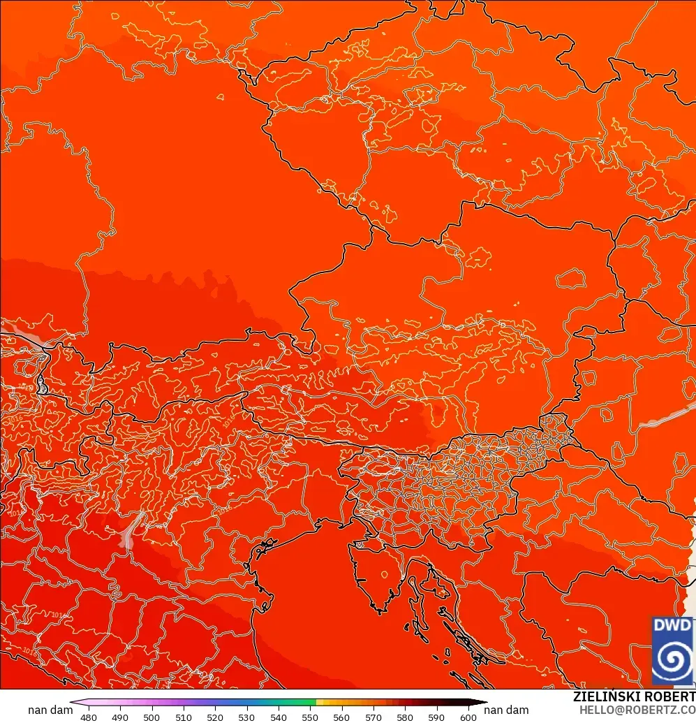 ICON Jerman 2 km model - Austria, Ketinggian geopotensial pada 500 hPa