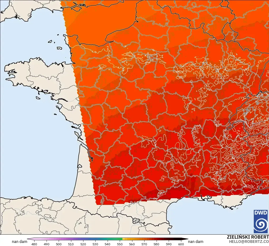 ICON Jerman 2 km model - Perancis, Ketinggian geopotensial pada 500 hPa