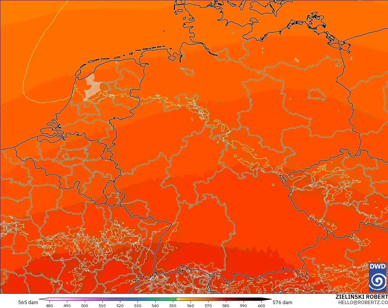 ICON Jerman 2 km model - Jerman, Ketinggian geopotensial pada 500 hPa