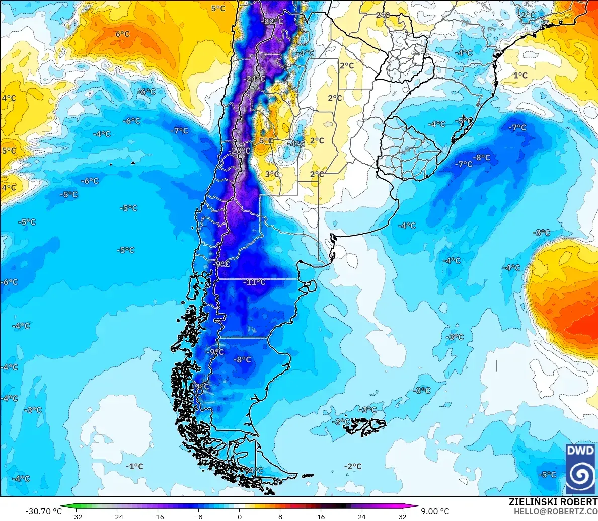 ICON model - Argentina, Anomali Suhu 850 hPa