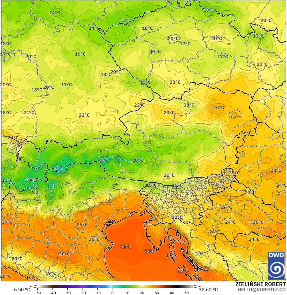 ICON model - Austria, Suhu pada 2 m