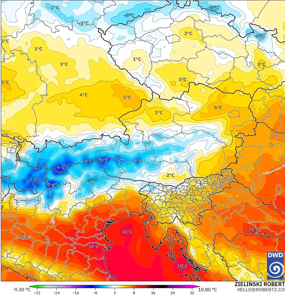 ICON model - Austria, Anomali Suhu 850 hPa