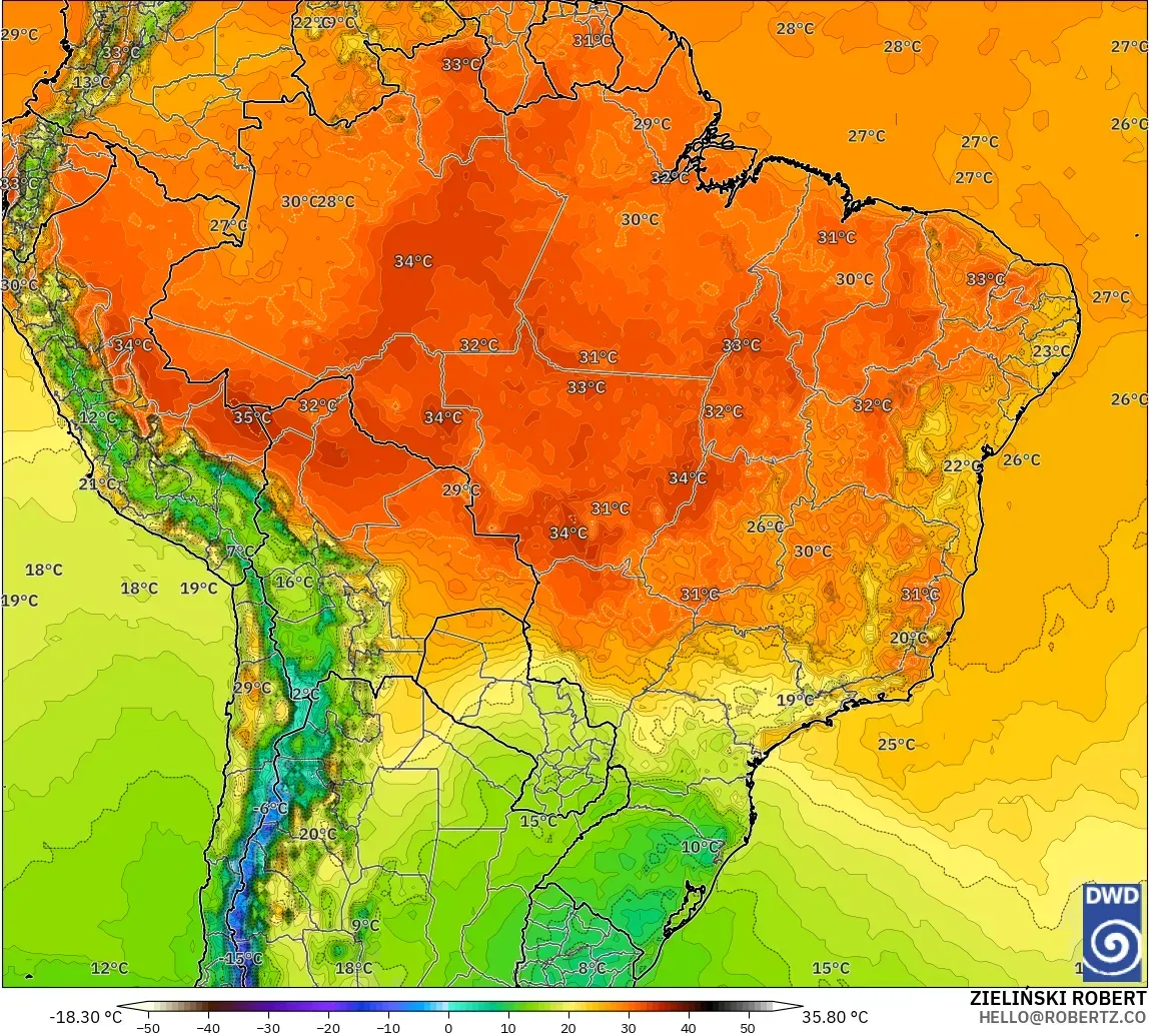ICON model - Brazil, Suhu pada 2 m