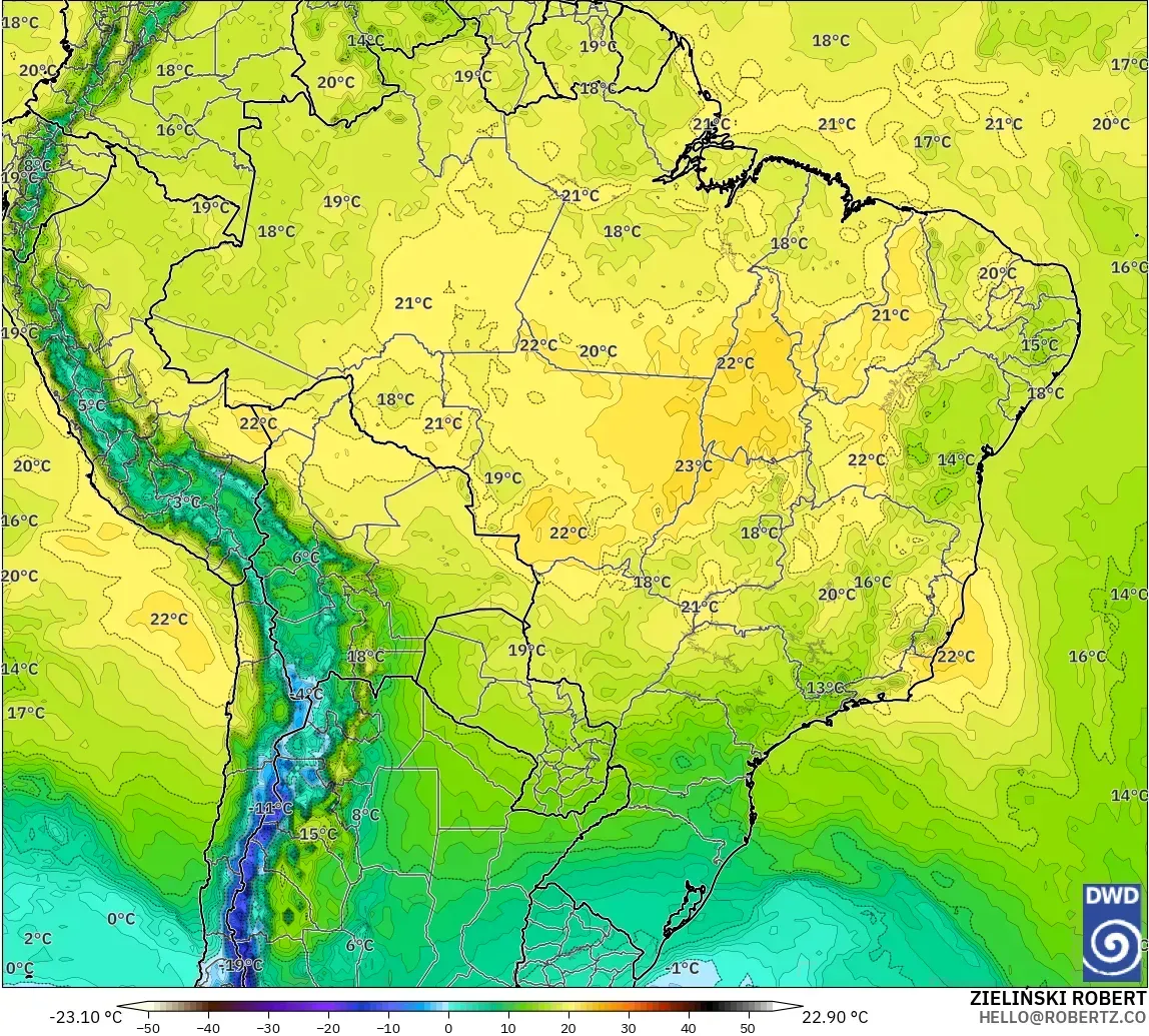 ICON model - Brazil, Suhu 850 hPa