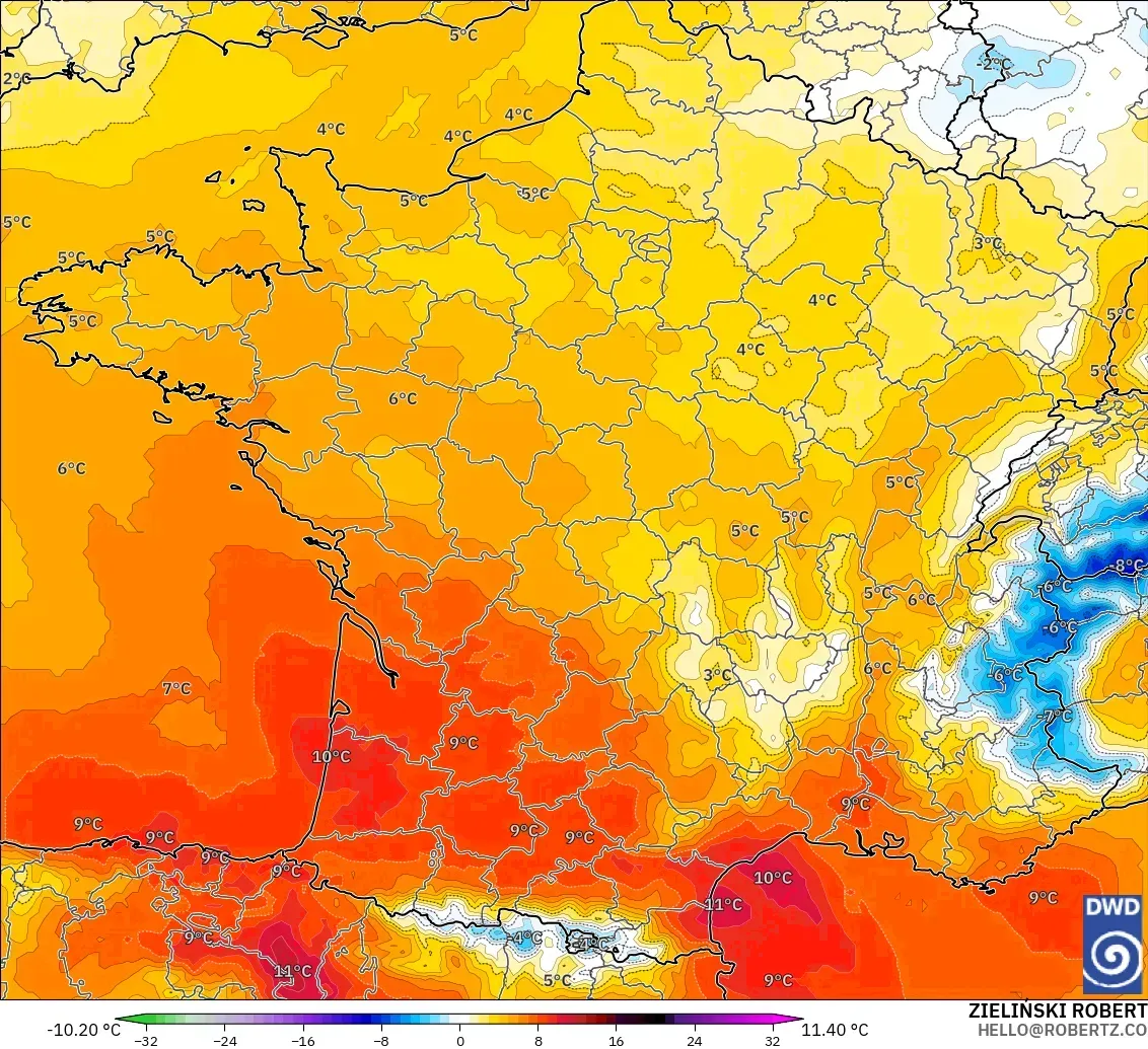 ICON model - Perancis, Anomali Suhu 850 hPa